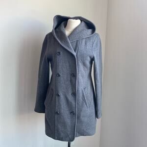 JAMES PERSE Hooded Coat Womens Sz 4 Grey Double Breasted Sweatcoat